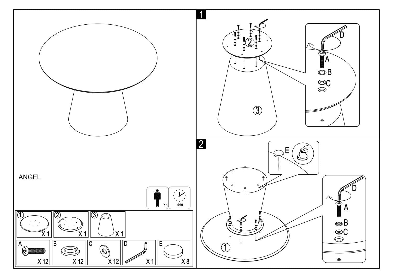 Signal Set masa rotunda din MDF, Angelie Gri Inchis / Negru + 4 Scaune tapitate cu stofa si picioare metalice, Nurrin Velvet Mustariu / Negru, Ø120xH76 cm