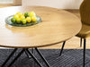 Signal Set masa rotunda din MDF, furnir si metal, Colson Stejar / Negru + 4 Scaune tapitate cu stofa si picioare metalice, Arben Velvet Mustariu / Negru, Ø120xH76 cm
