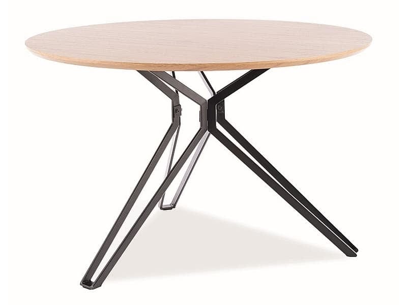 Signal Set masa rotunda din MDF, furnir si metal, Colson Stejar / Negru + 4 Scaune tapitate cu stofa si picioare metalice, Arben Velvet Mustariu / Negru, Ø120xH76 cm