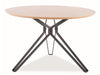 Signal Set masa rotunda din MDF, furnir si metal, Colson Stejar / Negru + 4 Scaune tapitate cu stofa si picioare metalice, Arben Velvet Mustariu / Negru, Ø120xH76 cm
