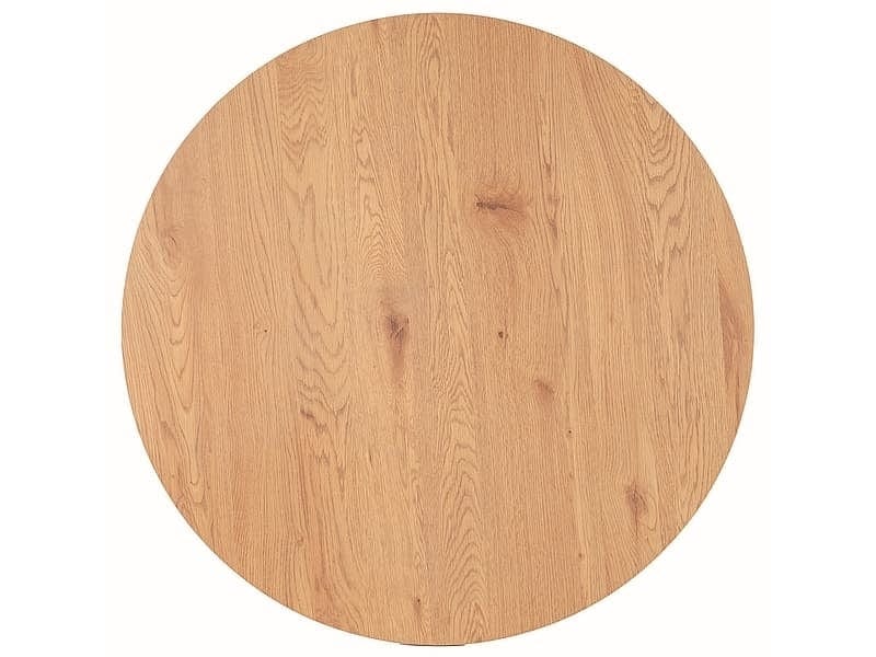 Signal Set masa rotunda din MDF, furnir si metal, Colson Stejar / Negru + 4 Scaune tapitate cu stofa si picioare metalice, Arben Velvet Mustariu / Negru, Ø120xH76 cm