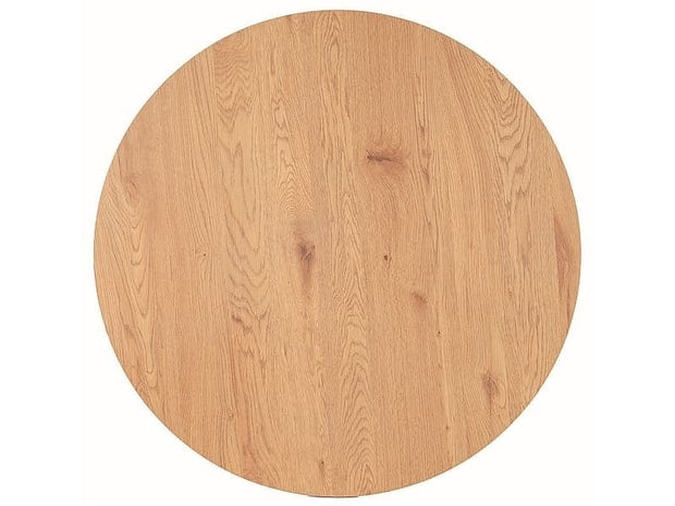 Signal Set masa rotunda din MDF, furnir si metal, Colson Stejar / Negru + 4 Scaune tapitate cu stofa si picioare metalice, Arben Velvet Mustariu / Negru, Ø120xH76 cm