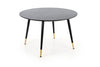 Halmar Set masa rotunda din MDF si metal Ember Negru / Auriu + 4 scaune tapitate cu stofa si piele ecologica Kai-368 Gri inchis / Negru, Ø120xH75 cm