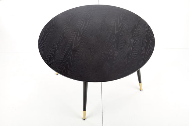 Halmar Set masa rotunda din MDF si metal Ember Negru / Auriu + 4 scaune tapitate cu stofa si piele ecologica Kai-368 Gri inchis / Negru, Ø120xH75 cm