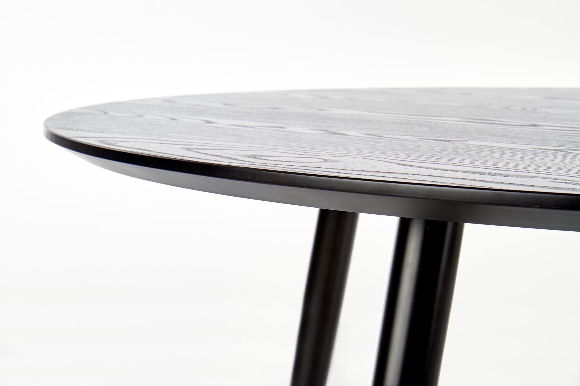 Halmar Set masa rotunda din MDF si metal Ember Negru / Auriu + 4 scaune tapitate cu stofa si piele ecologica Kai-368 Gri inchis / Negru, Ø120xH75 cm