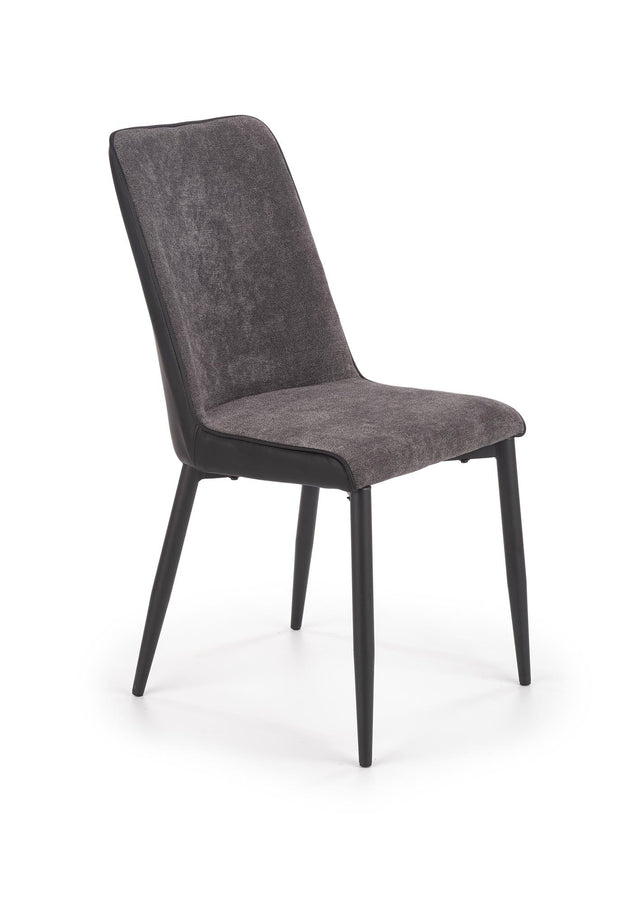 Halmar Set masa rotunda din MDF si metal Ember Negru / Auriu + 4 scaune tapitate cu stofa si piele ecologica Kai-368 Gri inchis / Negru, Ø120xH75 cm