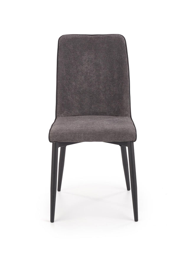 Halmar Set masa rotunda din MDF si metal Ember Negru / Auriu + 4 scaune tapitate cu stofa si piele ecologica Kai-368 Gri inchis / Negru, Ø120xH75 cm