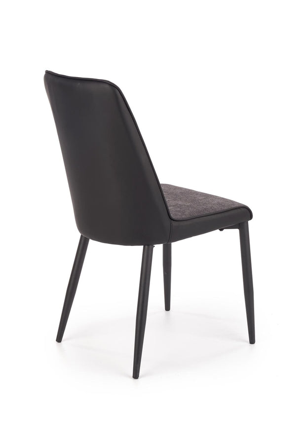 Halmar Set masa rotunda din MDF si metal Ember Negru / Auriu + 4 scaune tapitate cu stofa si piele ecologica Kai-368 Gri inchis / Negru, Ø120xH75 cm