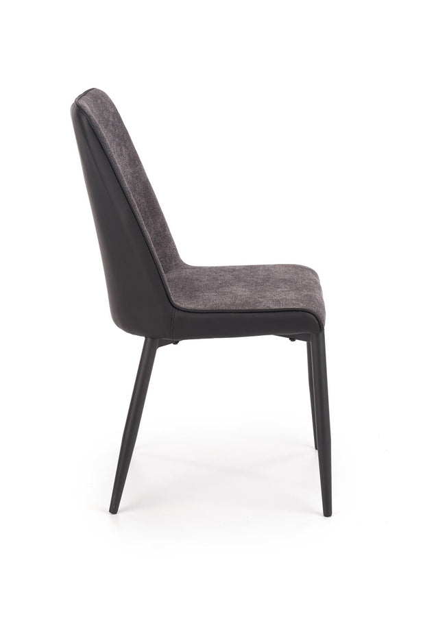 Halmar Set masa rotunda din MDF si metal Ember Negru / Auriu + 4 scaune tapitate cu stofa si piele ecologica Kai-368 Gri inchis / Negru, Ø120xH75 cm