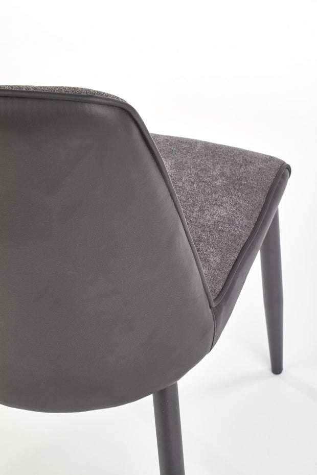 Halmar Set masa rotunda din MDF si metal Ember Negru / Auriu + 4 scaune tapitate cu stofa si piele ecologica Kai-368 Gri inchis / Negru, Ø120xH75 cm