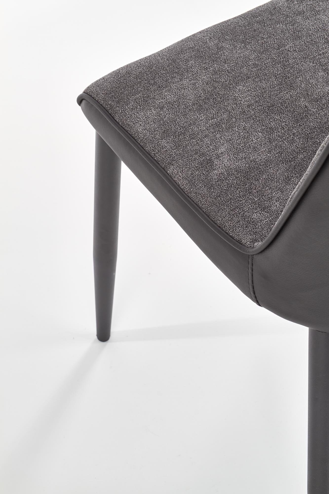 Halmar Set masa rotunda din MDF si metal Ember Negru / Auriu + 4 scaune tapitate cu stofa si piele ecologica Kai-368 Gri inchis / Negru, Ø120xH75 cm