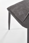 Halmar Set masa rotunda din MDF si metal Ember Negru / Auriu + 4 scaune tapitate cu stofa si piele ecologica Kai-368 Gri inchis / Negru, Ø120xH75 cm