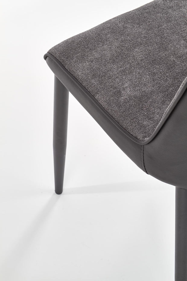 Halmar Set masa rotunda din MDF si metal Ember Negru / Auriu + 4 scaune tapitate cu stofa si piele ecologica Kai-368 Gri inchis / Negru, Ø120xH75 cm