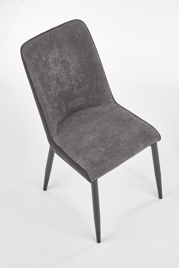 Halmar Set masa rotunda din MDF si metal Ember Negru / Auriu + 4 scaune tapitate cu stofa si piele ecologica Kai-368 Gri inchis / Negru, Ø120xH75 cm