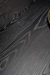 Halmar Set masa rotunda din MDF si metal Ember Negru / Auriu + 4 scaune tapitate cu stofa si piele ecologica Kai-368 Gri inchis / Negru, Ø120xH75 cm
