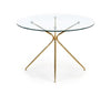 Halmar Set masa rotunda din sticla si metal Rodney Transparent / Auriu + 4 scaune tapitate cu stofa Kai-381 Velvet Roz / Auriu, Ø110xH74 cm
