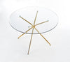 Halmar Set masa rotunda din sticla si metal Rodney Transparent / Auriu + 4 scaune tapitate cu stofa Kai-381 Velvet Roz / Auriu, Ø110xH74 cm