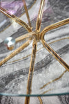 Halmar Set masa rotunda din sticla si metal Rodney Transparent / Auriu + 4 scaune tapitate cu stofa Kai-381 Velvet Roz / Auriu, Ø110xH74 cm