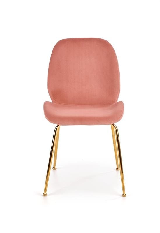 Halmar Set masa rotunda din sticla si metal Rodney Transparent / Auriu + 4 scaune tapitate cu stofa Kai-381 Velvet Roz / Auriu, Ø110xH74 cm