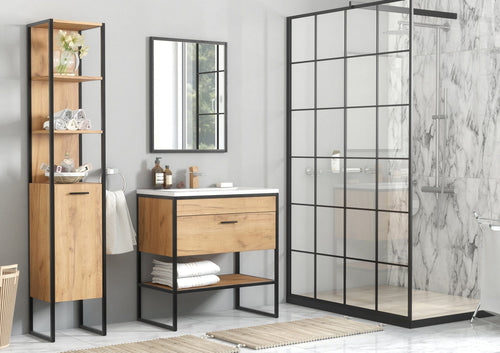 Set mobili da bagno Brooklin XL Quercia, 4 pezzi