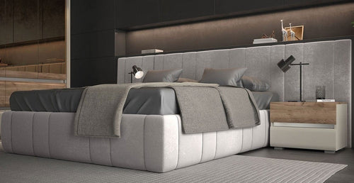 Set mobili per camera da letto in legno chiaro e MDF, con letto 200 x 160 cm, 6 pezzi, Invictus P66-6OG/IC Grigio/Crema/Rovere tabacco (1)