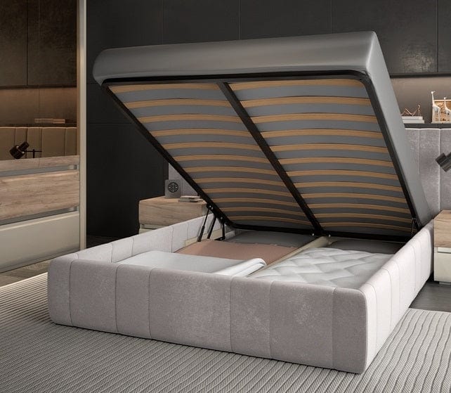 Set mobili per camera da letto in legno chiaro e MDF, con letto 200 x 160 cm, 6 pezzi, Invictus P66-6OG/IC Grigio/Crema/Rovere tabacco (3)