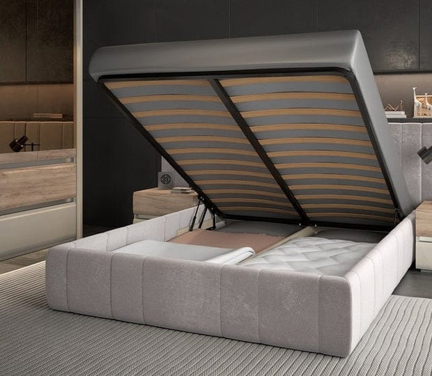 Set mobili per camera da letto in legno chiaro e MDF, con letto 200 x 160 cm, 6 pezzi, Invictus P66-6OG/IC Grigio/Crema/Rovere tabacco (3)