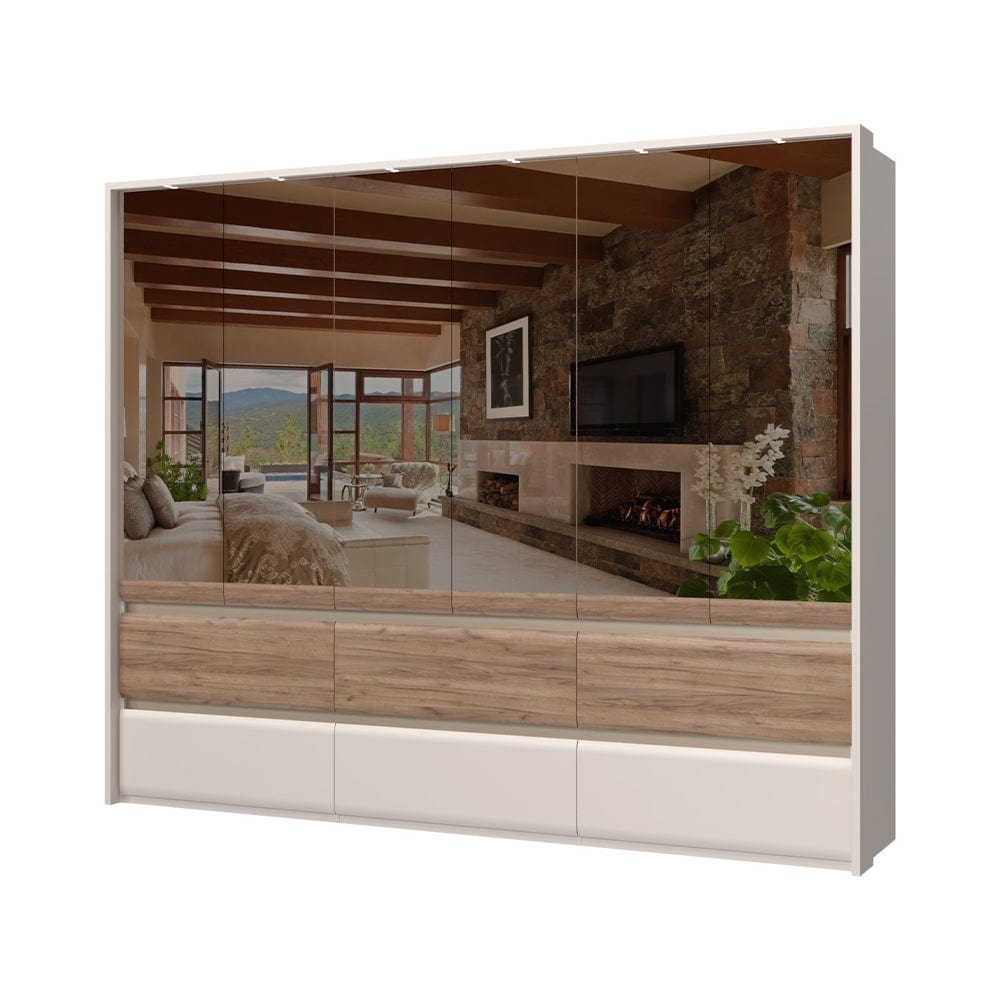 Set mobili per camera da letto in legno chiaro e MDF, con letto 200 x 160 cm, 6 pezzi, Invictus P66-6OG/IC Grigio/Crema/Rovere tabacco (9)