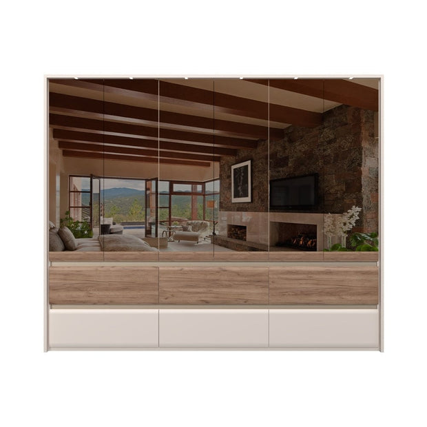 Set mobili per camera da letto in legno chiaro e MDF, con letto 200 x 160 cm, 6 pezzi, Invictus P66-6OG/IC Grigio/Crema/Rovere tabacco (10)