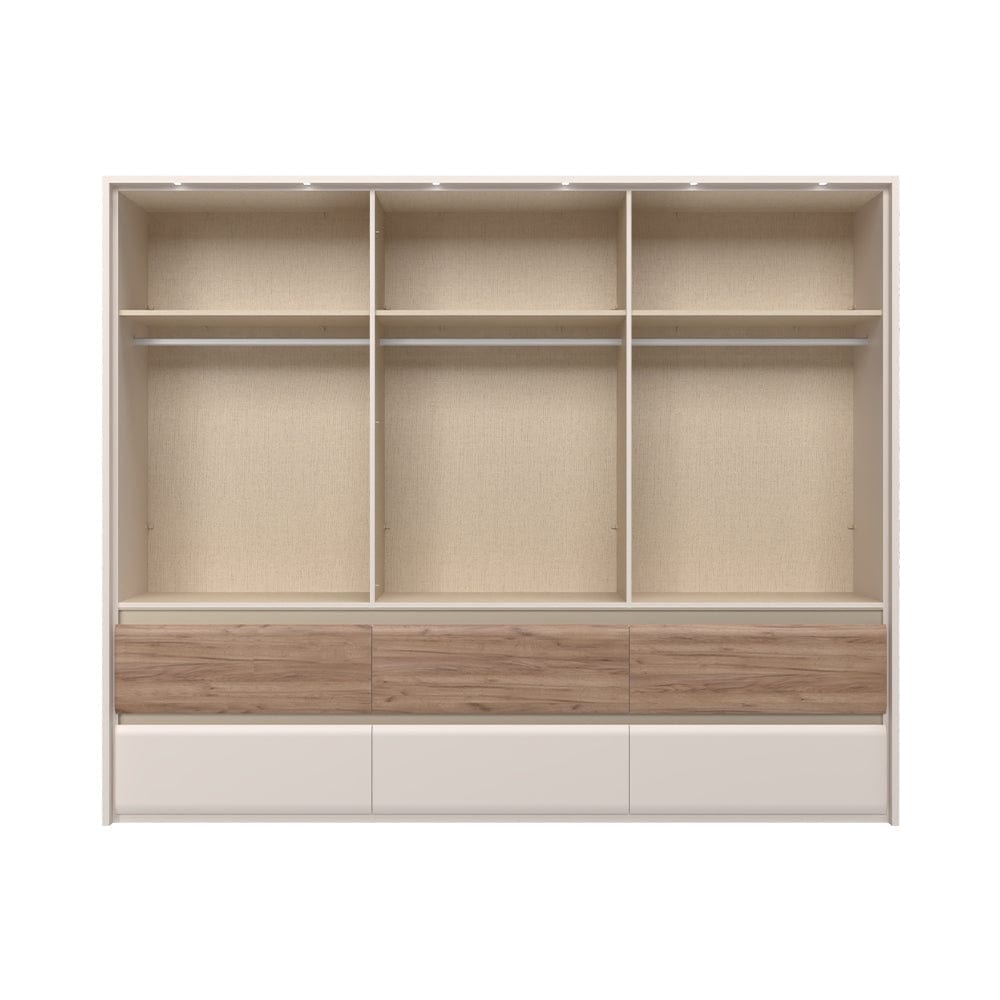 Set mobili per camera da letto in legno chiaro e MDF, con letto 200 x 160 cm, 6 pezzi, Invictus P66-6OG/IC Grigio/Crema/Rovere tabacco (11)
