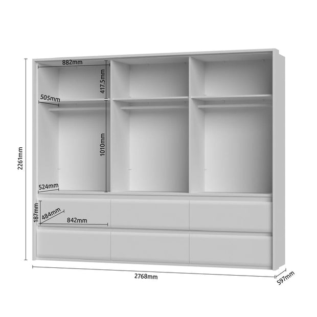 Set mobili per camera da letto in legno chiaro e MDF, con letto 200 x 160 cm, 6 pezzi, Invictus P66-6OG/IC Grigio/Crema/Rovere tabacco (12)
