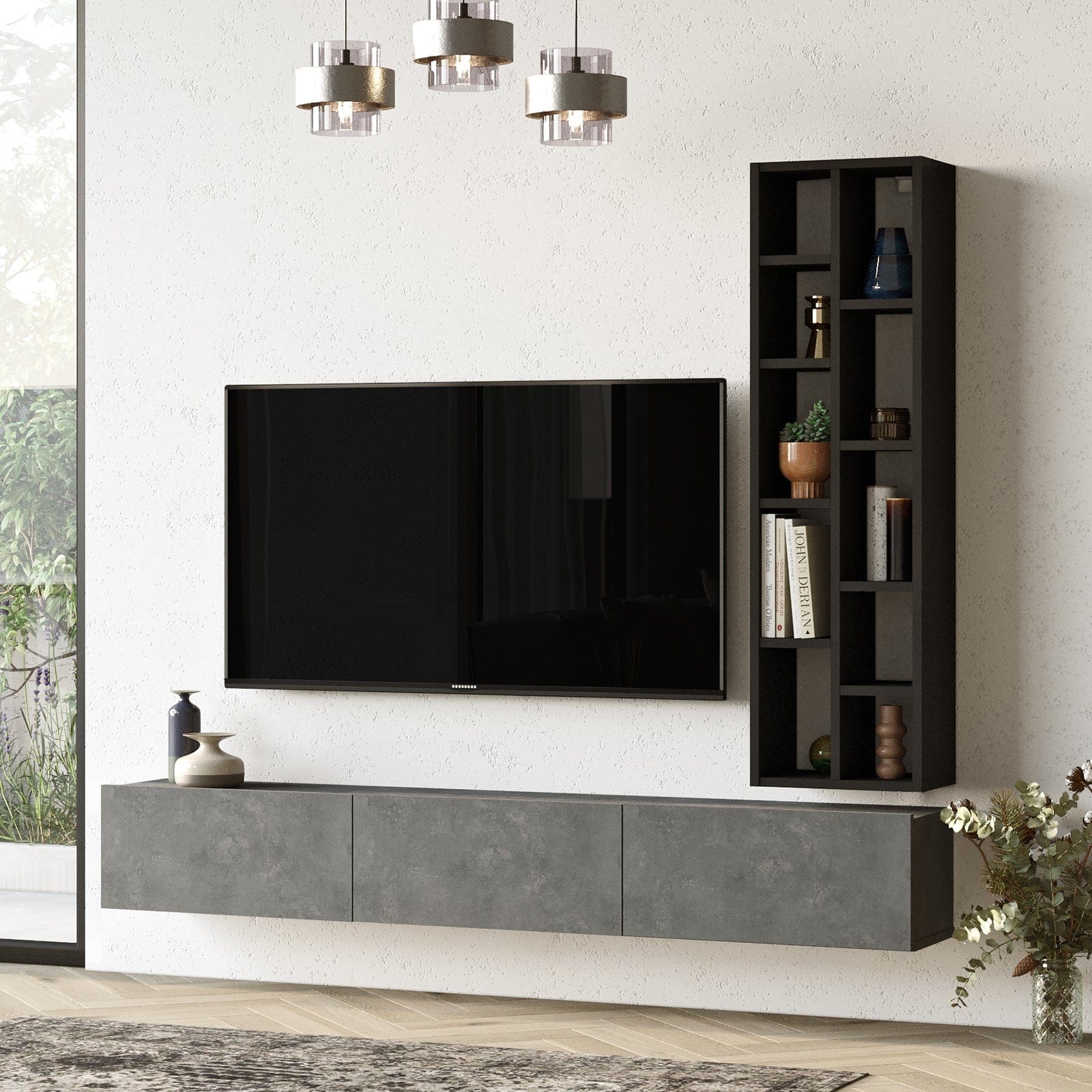 Set mobili soggiorno Luvio LV9-RL Grigio, 2 pezzi (1)