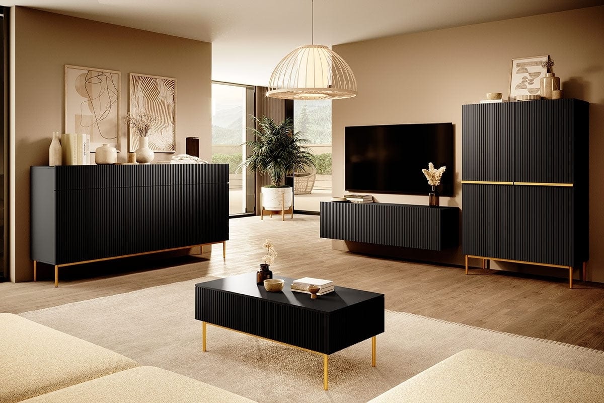 Set mobili soggiorno Nicole Grande Nero, 4 pezzi