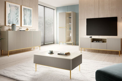Set mobili soggiorno Nicole Slim Crema, 4 pezzi