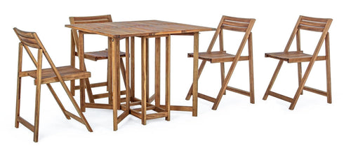 Bizzotto Set tavolo da giardino estensibile e 4 sedie pieghevole Noemi Naturale