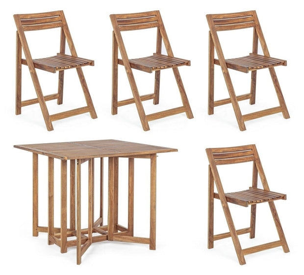 Bizzotto Set tavolo da giardino estensibile e 4 sedie pieghevole Noemi Naturale