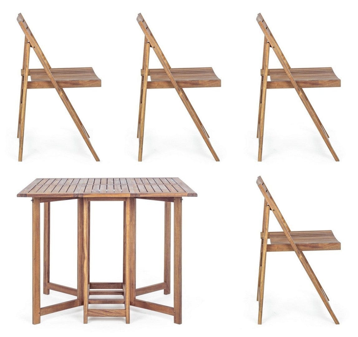 Bizzotto Set tavolo da giardino estensibile e 4 sedie pieghevole Noemi Naturale