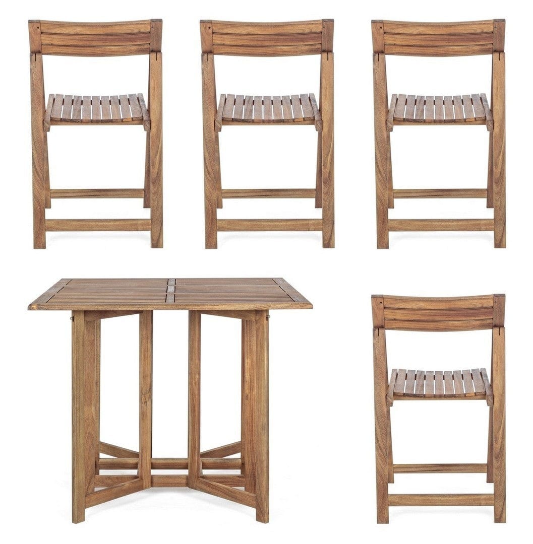 Bizzotto Set tavolo da giardino estensibile e 4 sedie pieghevole Noemi Naturale