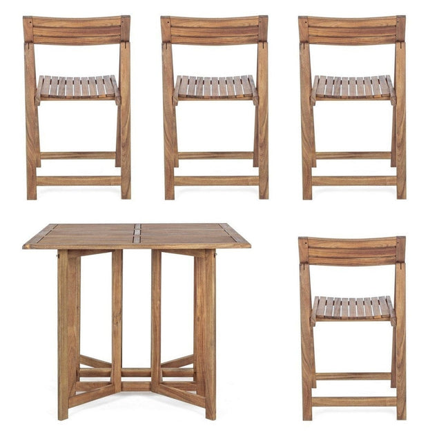 Bizzotto Set tavolo da giardino estensibile e 4 sedie pieghevole Noemi Naturale