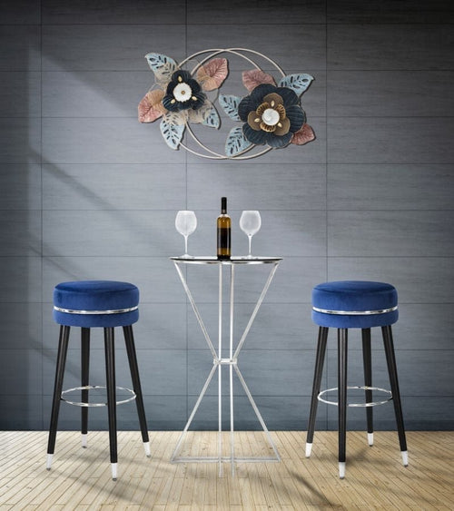 Sgabello Bar Paris Blu/Silver cm Ø 35x74 (1)