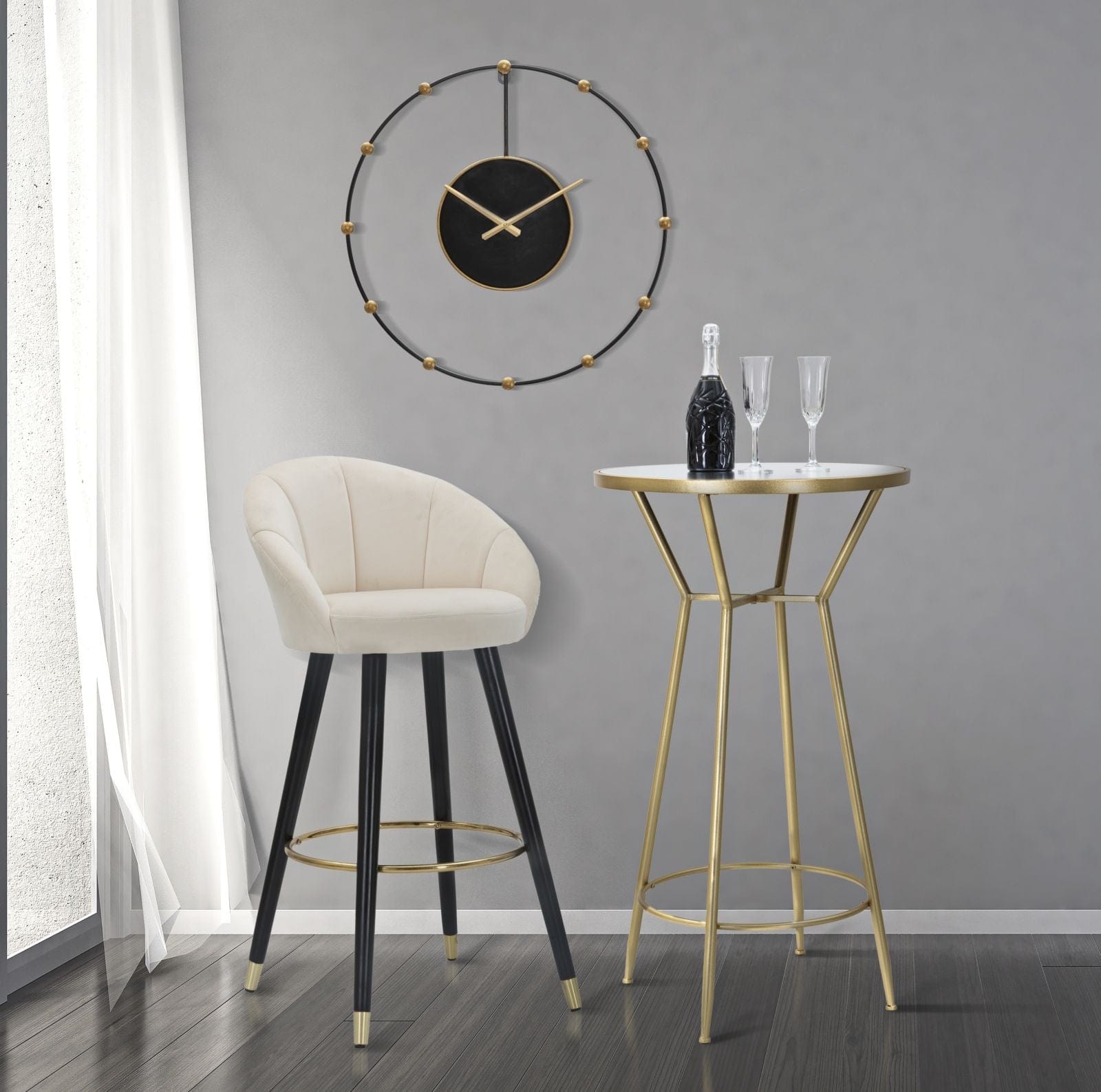 Sgabello Bar Prague Crema cm 55x56x104 (Altezza Seduta 80cm) (1)