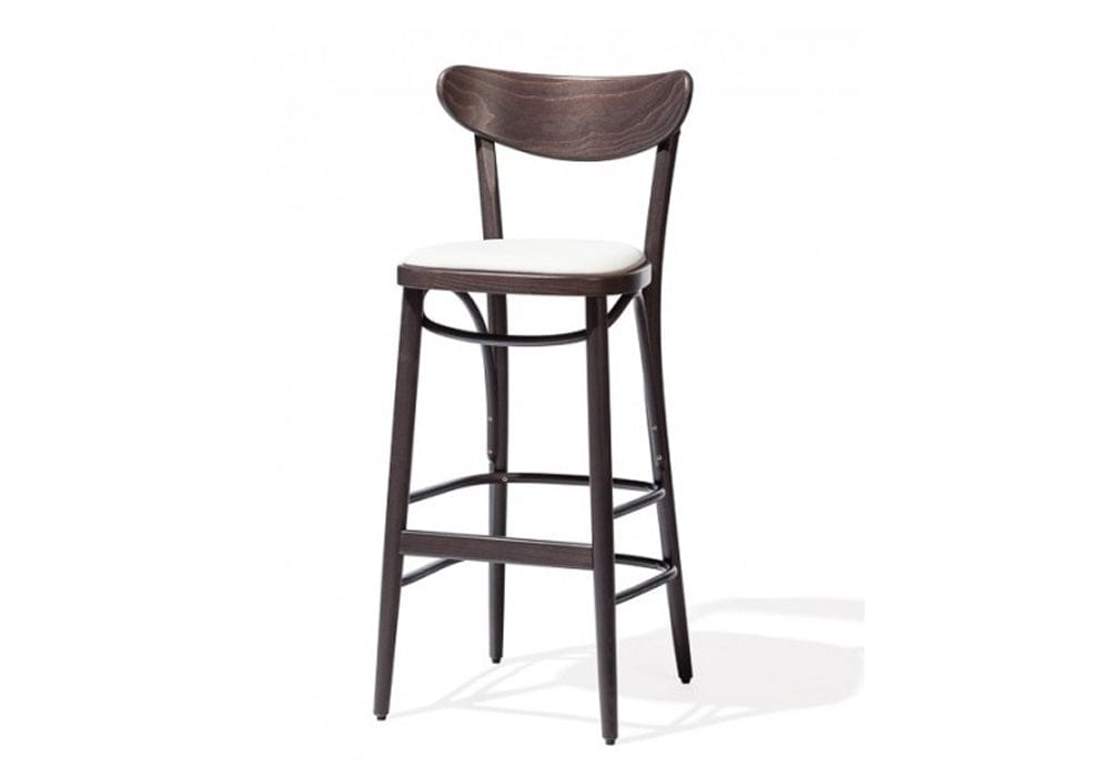 Ton Sgabello da bar in legno di faggio, rivestito in ecopelle Banana Brown, L46xL47xH107 cm