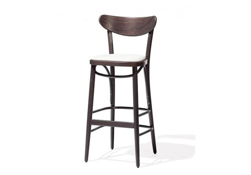 Ton Sgabello da bar in legno di faggio, rivestito in ecopelle Banana Brown, L46xL47xH107 cm