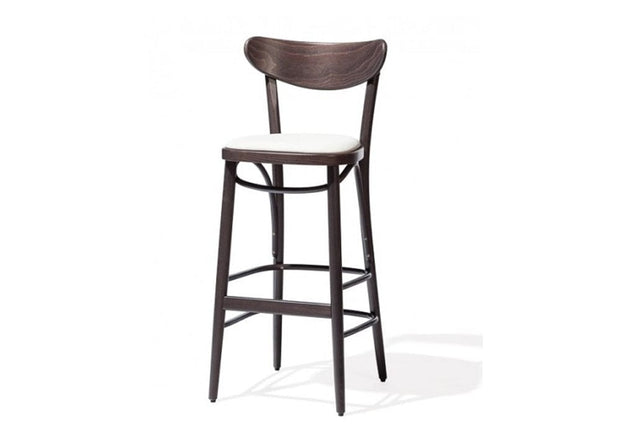 Ton Sgabello da bar in legno di faggio, rivestito in ecopelle Banana Brown, L46xL47xH107 cm