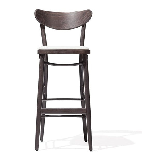 Ton Sgabello da bar in legno di faggio, rivestito in ecopelle Banana Brown, L46xL47xH107 cm