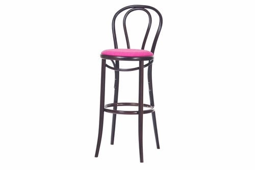 Ton Sgabello da bar in legno di faggio, rivestito in tessuto 18 Wengé / Rosa, L40,5xL50xH110 cm