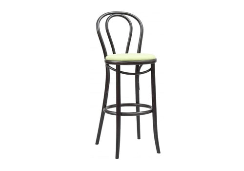 Ton Sgabello da bar in legno di faggio, rivestito in tessuto 18 Wengé / Verde, L40,5xL50xH110 cm