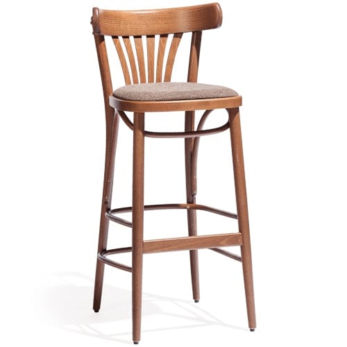 Ton Sgabello da bar in legno di faggio, rivestito in tessuto 56 Natural, l44,5xL47xH102 cm