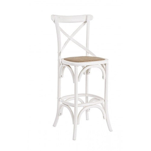 Bizzotto Sgabello da bar in legno e rattan Cross Bianco