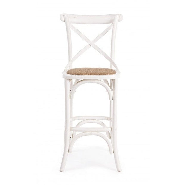 Bizzotto Sgabello da bar in legno e rattan Cross Bianco